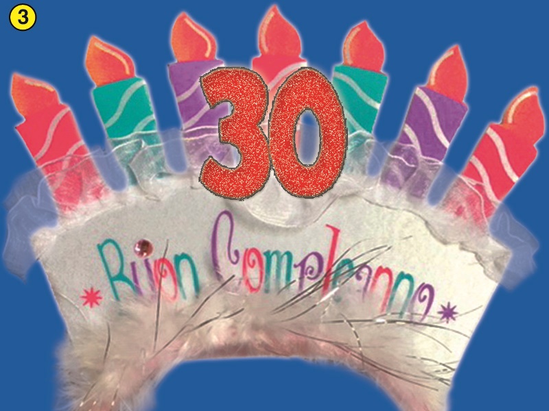 CERCHIETTO 30 ANNI CON CANDELINE E NUMERO IN GLITTER. . . ORDINE