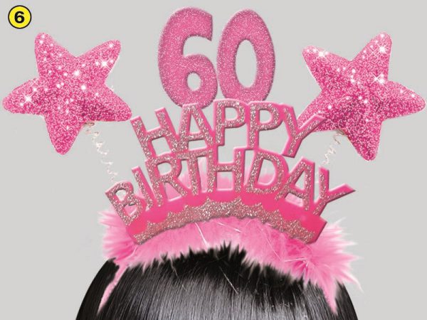 CERCHIETTO STELLINE GLITTER 60 ANNI ROSA. . . ORDINE MINIMO 2 PZ.