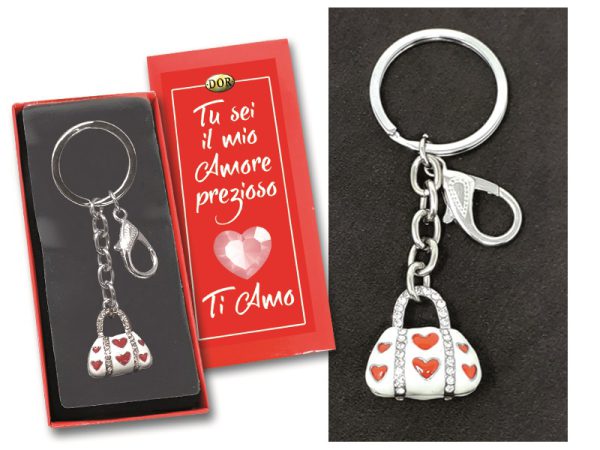 PORTACHIAVI BORSETTA CON CUORI. . . ORDINE MINIMO 3 PZ. (RIF. ESPOSITORE COD.8561)