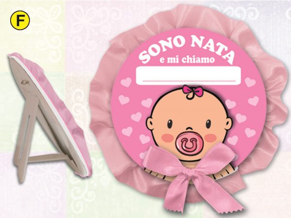 TARGA ROSA ø 22 cm CON RASO E FIOCCO
