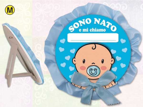 TARGA AZZURRA ø 22 cm CON RASO E FIOCCO