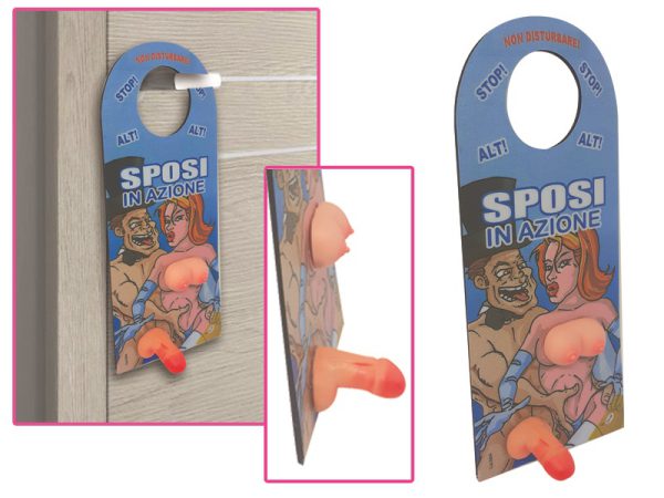 CARTELLO MANIGLIA "SPOSI IN AZIONE" CON APPLICAZIONI