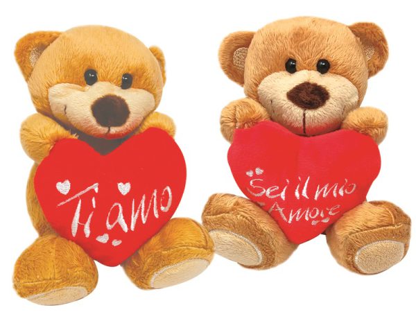 ORSACCHIOTTO cm 15 CON CUORE TI AMO/SEI IL MIO AMORE. . . ORDINE MINIMO 8 PZ. ASSORTITI
