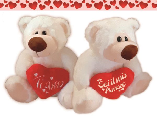 ORSO BIANCO cm 30 CON CUORE TI AMO/SEI IL MIO AMORE. . . ORDINE MINIMO 2 PZ. ASSORTITI