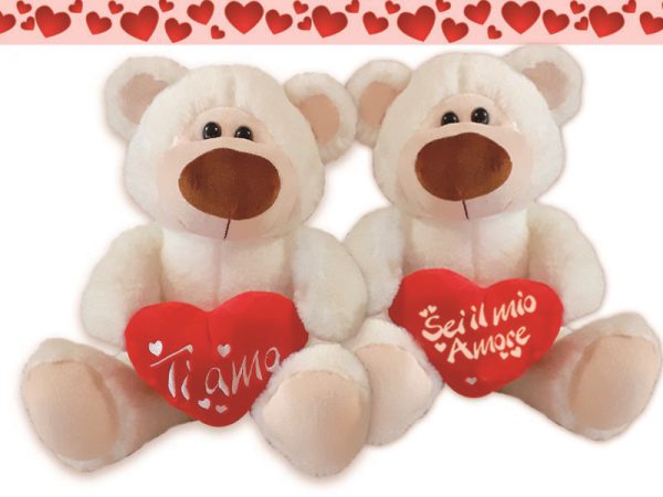 ORSO BIANCO cm 40 CON CUORE TI AMO/SEI IL MIO AMORE. . . ORDINE MINIMO 2 PZ. ASSORTITI