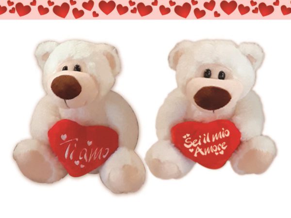 ORSO BIANCO cm 15 CON CUORE TI AMO/SEI IL MIO AMORE. . . ORDINE MINIMO 8 PZ. ASSORTITI