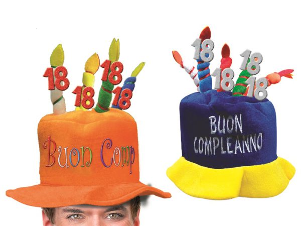 CAPPELLO 18 ANNI GLITTER BUON COMPLEANNO - CON RICAMO. . . ORDINE MINIMO 2 PZ. ASSORTITI