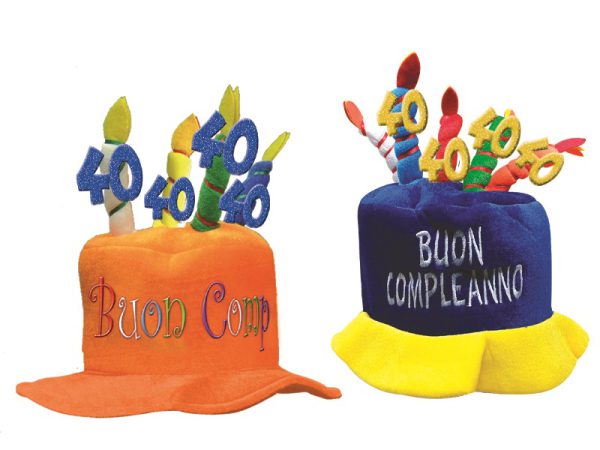 CAPPELLO 40 ANNI GLITTER BUON COMPLEANNO - CON RICAMO. . . ORDINE MINIMO 2 PZ. ASSORTITI