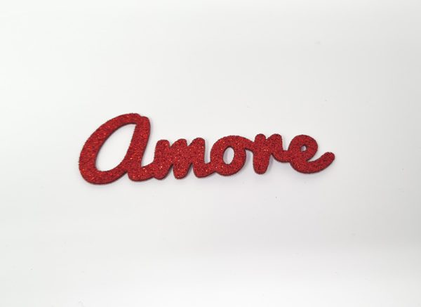 CONFEZIONE 4 SCRITTE "AMORE" GLITTER cm 10. . . ORDINE MINIMO 4 CONFEZIONI