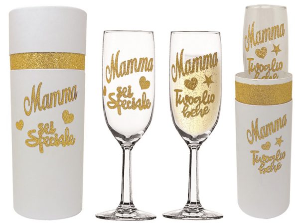 FLUTE MAMMA IN SCATOLA REGALO CON SCRITTE BRILLANTINATE. . . ORDINE MINIMO 2 PZ. ASSORTITI