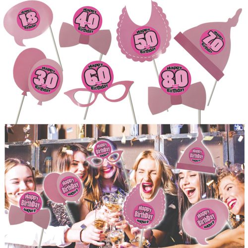 SET 6 ACCESSORI FOTO COMPLEANNO ROSA - 8940-F