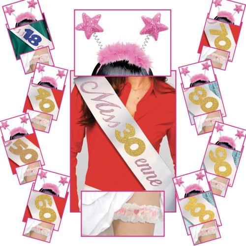SET CERCHIETTO STELLE + FASCIA SCRITTA GLITTER + GIARRETTIERA - 8972