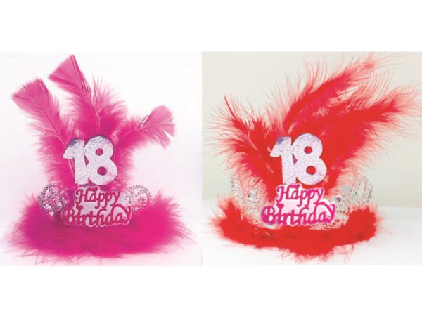 TIARA HAPPY BIRTHDAY 18 ANNI CON PIUME E MARABU'. . . ORDINE MINIMO 2 PZ. ASSORTITI