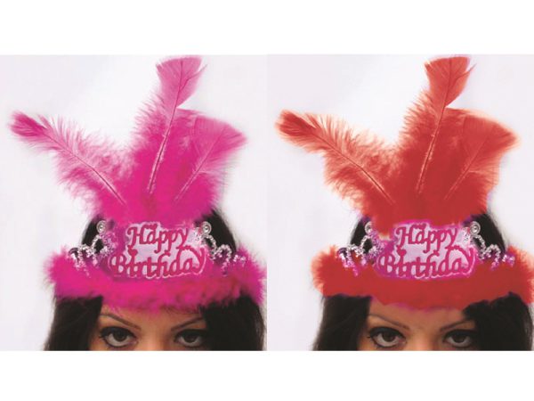 TIARA HAPPY BIRTHDAY CON PIUME E MARABU'. . . ORDINE MINIMO 2 PZ. ASSORTITI