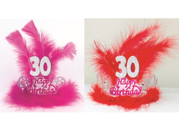 TIARA HAPPY BIRTHDAY 30 ANNI CON PIUME E MARABU'. . . ORDINE MINIMO 2 PZ. ASSORTITI
