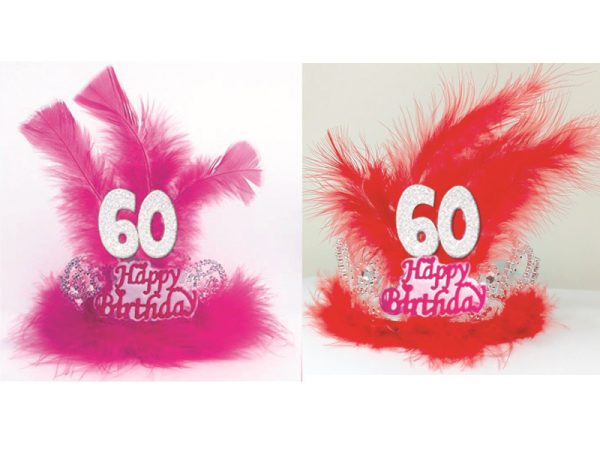 TIARA HAPPY BIRTHDAY 60 ANNI CON PIUME E MARABU'. . . ORDINE MINIMO 2 PZ. ASSORTITI