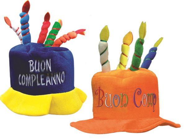CAPPELLO BUON COMPLEANNO CON RICAMO. . . ORDINE MINIMO 3 PZ. ASSORTITI