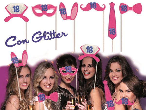 SET 6 ACCESSORI FOTO 18 ANNI CON GLITTER