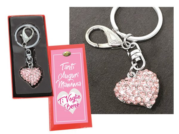 PORTACHIAVI MAMMA CUORE STRASS ROSA TRIDIMENSIONALE. . . ORDINE MINIMO 3 PZ.