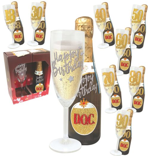 SET FLUTE + BOTTIGLIETTA PROSECCO ETA' BRILLANTINATI - 1147