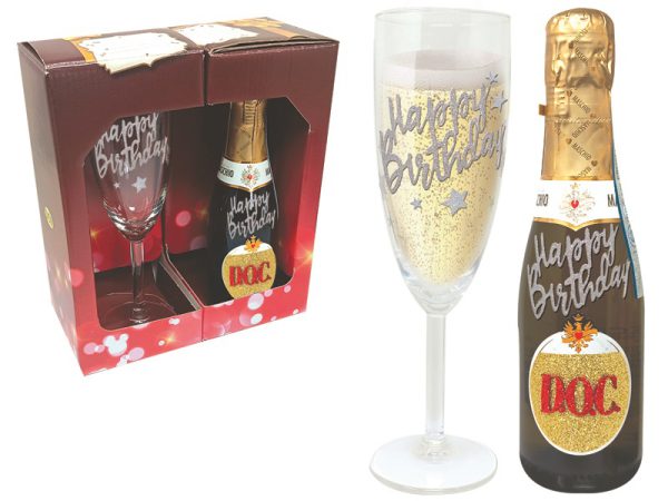 SET H.B. FLUTE+PROSECCO BRILLANTINATI SCATOLA REGALO