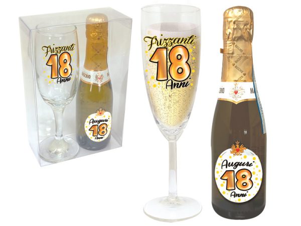 SET 18 ANNI FLUTE+PROSECCO SCATOLA PVC