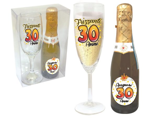 SET 30 ANNI FLUTE+PROSECCO SCATOLA PVC