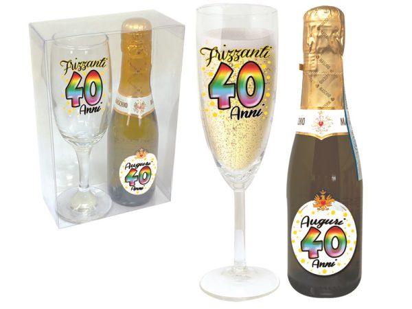 SET 40 ANNI FLUTE+PROSECCO SCATOLA PVC