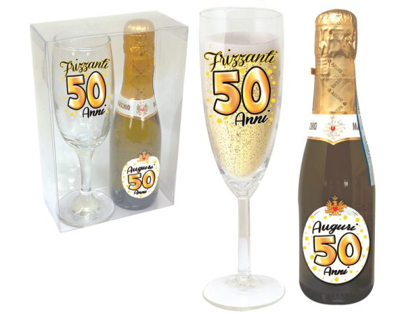SET 50 ANNI FLUTE+PROSECCO SCATOLA PVC