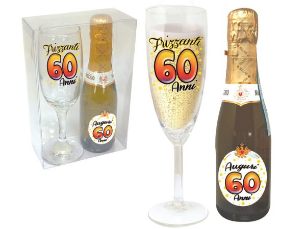 SET 60 ANNI FLUTE+PROSECCO SCATOLA PVC