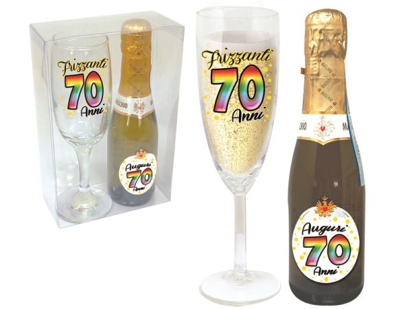 SET 70 ANNI FLUTE+PROSECCO SCATOLA PVC