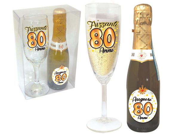 SET 80 ANNI FLUTE+PROSECCO SCATOLA PVC