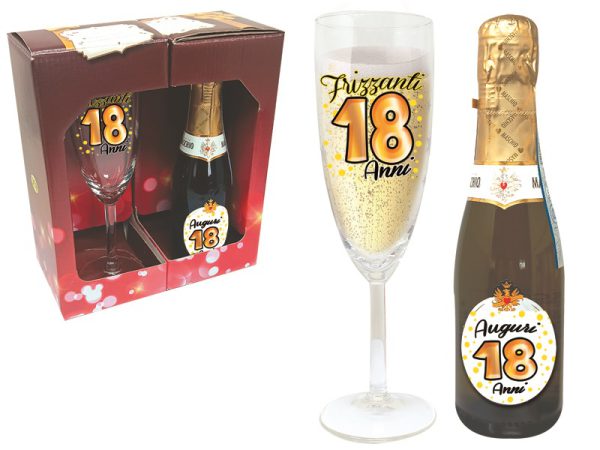 SET 18 ANNI FLUTE+PROSECCO DOC SCATOLA REGALO
