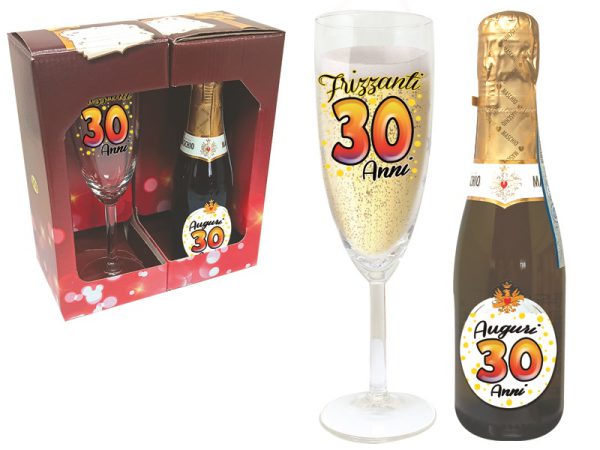 SET 30 ANNI FLUTE+PROSECCO DOC SCATOLA REGALO