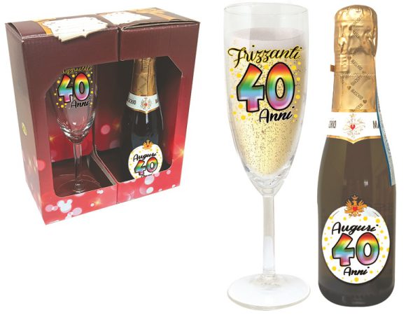 SET 40 ANNI FLUTE+PROSECCO DOC SCATOLA REGALO