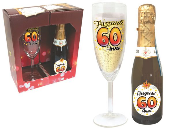 SET 60 ANNI FLUTE+PROSECCO DOC SCATOLA REGALO