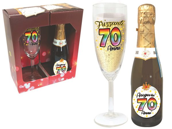 SET 70 ANNI FLUTE+PROSECCO DOC SCATOLA REGALO