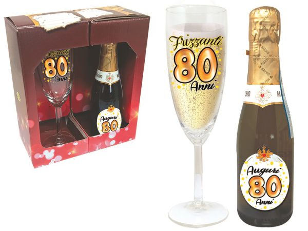 SET 80 ANNI FLUTE+PROSECCO DOC SCATOLA REGALO