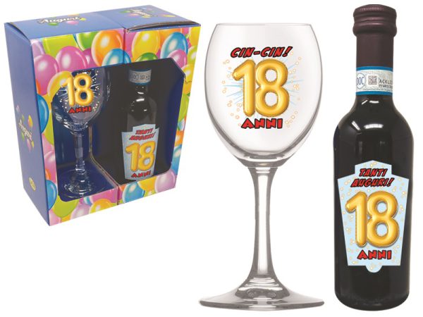 SET 18 ANNI CALICE+VINO SCATOLA REGALO