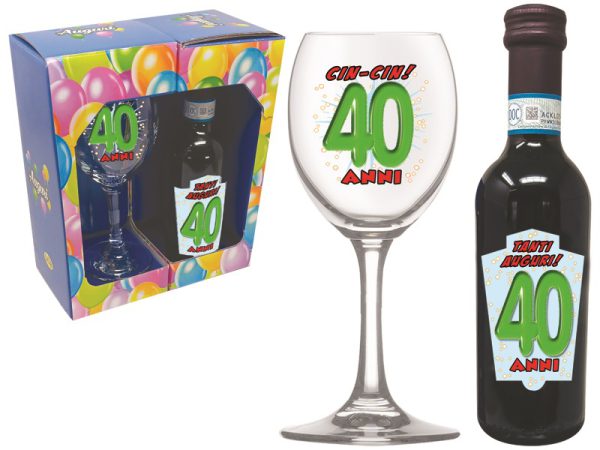 SET 40 ANNI CALICE+VINO SCATOLA REGALO
