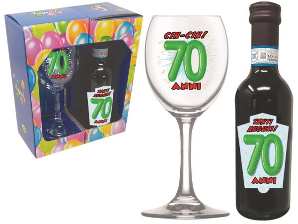 SET 70 ANNI CALICE+VINO SCATOLA REGALO