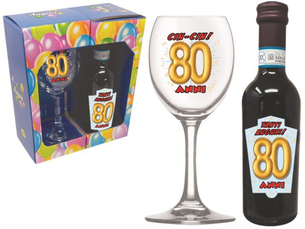 SET 80 ANNI CALICE+VINO SCATOLA REGALO