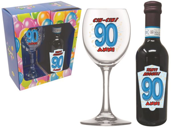 SET 90 ANNI CALICE+VINO SCATOLA REGALO
