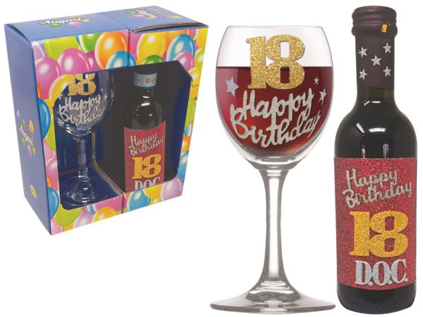 SET 18 ANNI CALICE + VINO DOC BRILLANTINATI SCATOLA REGALO