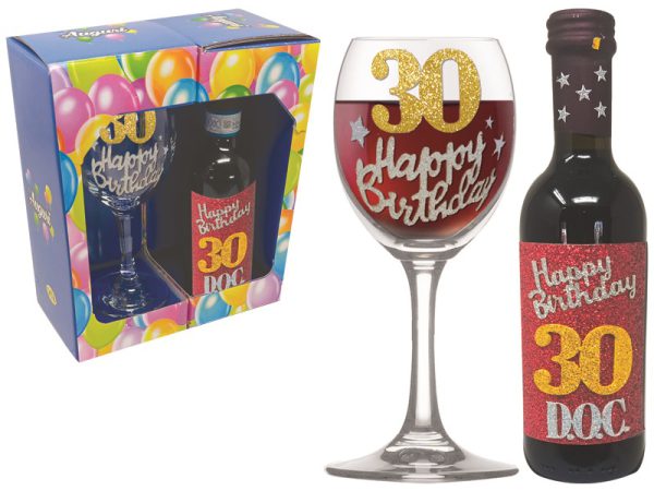 SET 30 ANNI CALICE+VINO DOC BRILLANTINATI SCATOLA REGALO