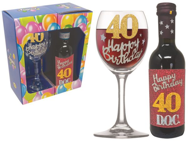 SET 40 ANNI CALICE+VINO DOC BRILLANTINATI SCATOLA REGALO