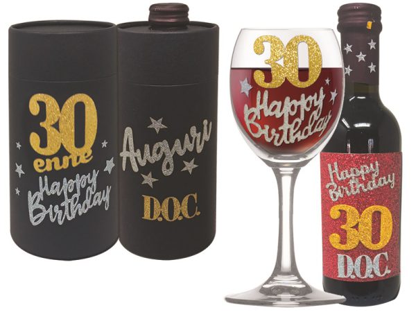 CALICE+VINO 30 ANNI BRILLANTINATI SCATOLA NERA CILINDRICA
