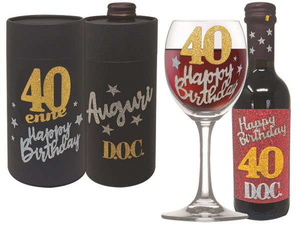 CALICE+VINO 40 ANNI BRILLANTINATI SCATOLA NERA CILINDRICA