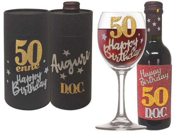 CALICE+VINO 50 ANNI BRILLANTINATI SCATOLA NERA CILINDRICA