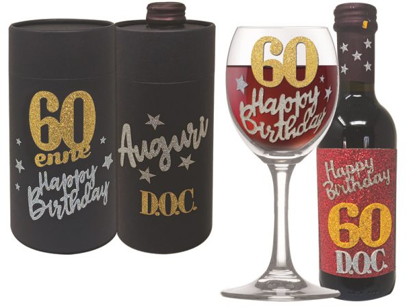 CALICE+VINO 60 ANNI BRILLANTINATI SCATOLA NERA CILINDRICA